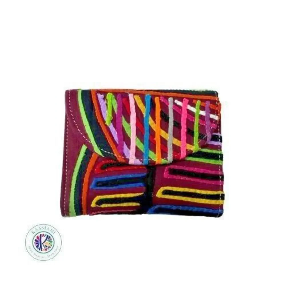 Unique‎ Artisan Handmade Mola Wallet Small Round 100% Leather Arte Kuna Colombia